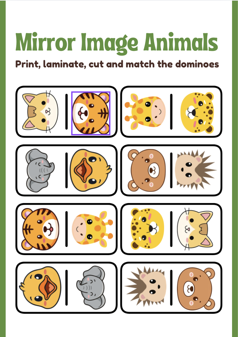 Mirror Image Animals — Print, laminate, cut and match the dominoes.
